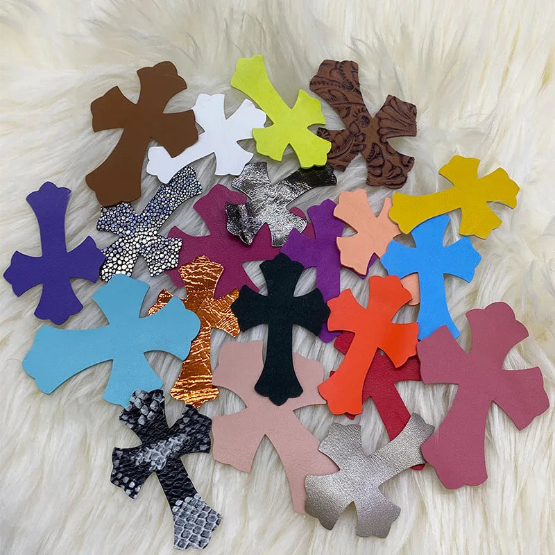 4.5*6.5cm Sheepskin Leather Patch With Cross Shaped Leather Label Genuine Leather DIY With Multiple Colors-106-182