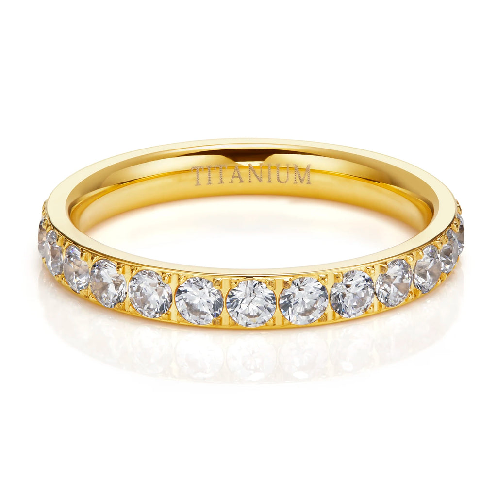 Somen 3mm Gold Color Rings Women Titanium Ring Cubic Zirconia Anniversary Engagement Wedding Band Fashion Jewelry
