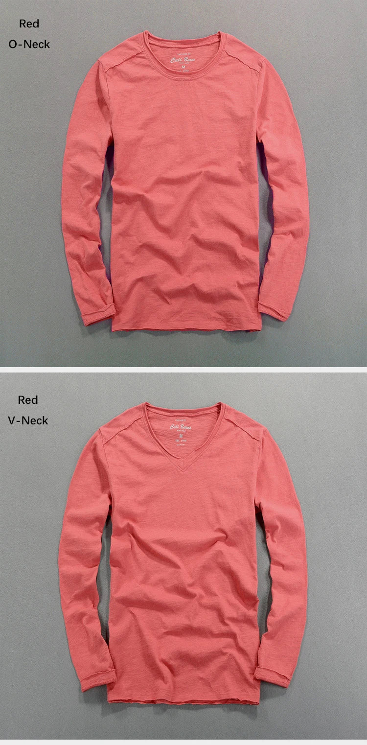 Fashionable Bamboo Cotton Long Sleeve Vintage T-shirts Men Casual Thin Tops Tees Comfortable Tshirt Distressed T-shirt