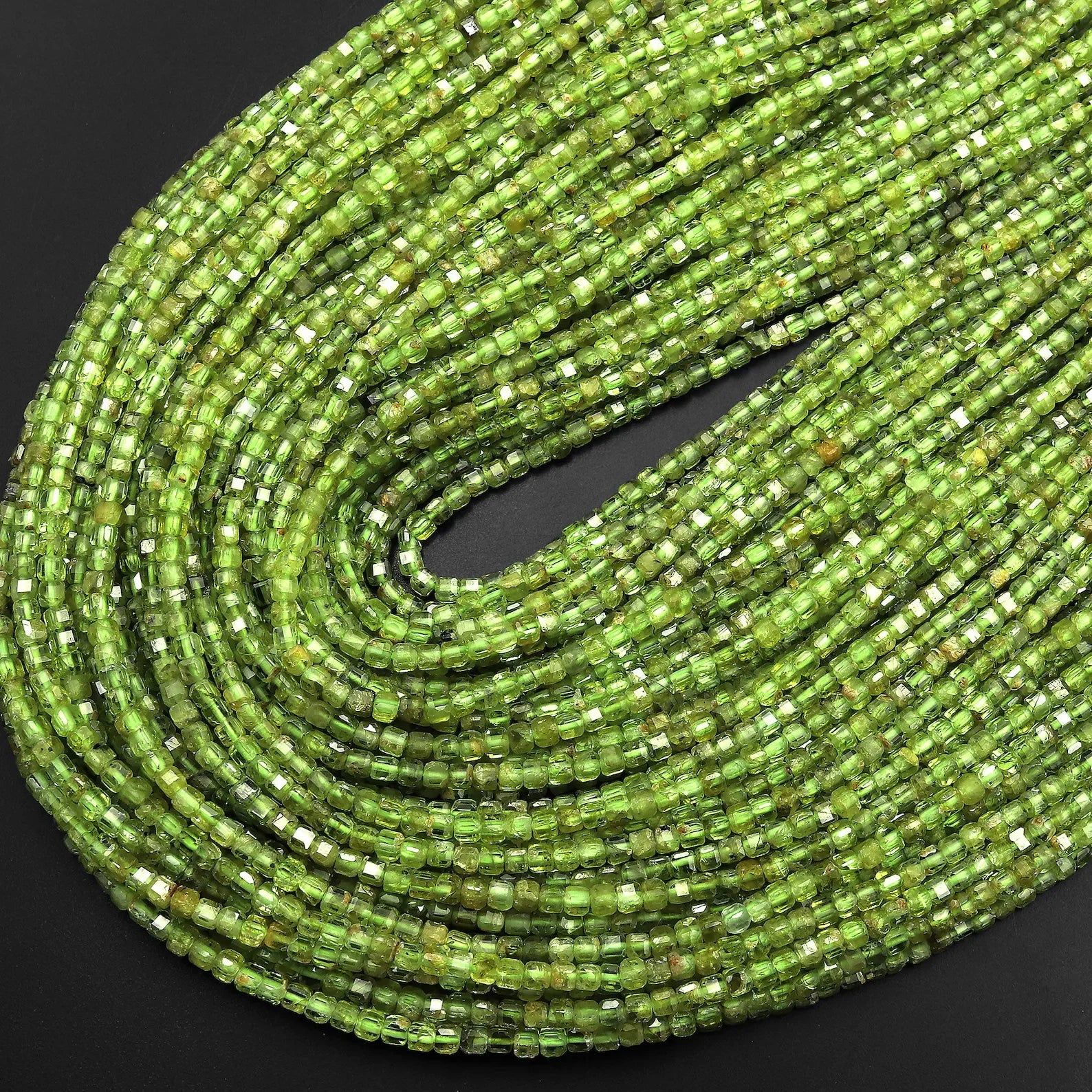 Great Gems Natural Green Peridot Micro Faceted 2mm Gemstone Ball Round Unisex Beads 15.5" Strand for Anniversary Wedding Casual
