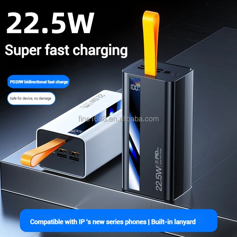 Portable Big Capacity 60000mAh Power Bank LED Digital Display 4USB Type-C & Micro USB Output PD 22.5W/20W Fast Charging