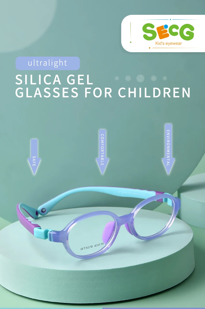 Secg Brand Children's Glasses Silicone Frames For Boys And Girls Students Super Light Comfortable Myopia Frames With Gasses