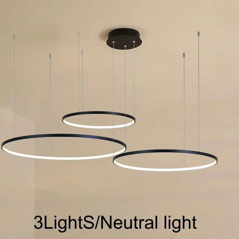 New Modern LED Chandelier for Living Room Bedroom Dining Room Aluminum Ring Indoor Pendant Chandelier Lamp Lighting