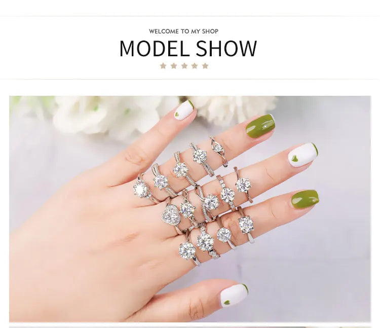Wholesale Jewelry Women Gra Certificate Cut VVS Diamond Moissanite Engagement Wedding Set 925 Sterling Silver Adjustable Rings