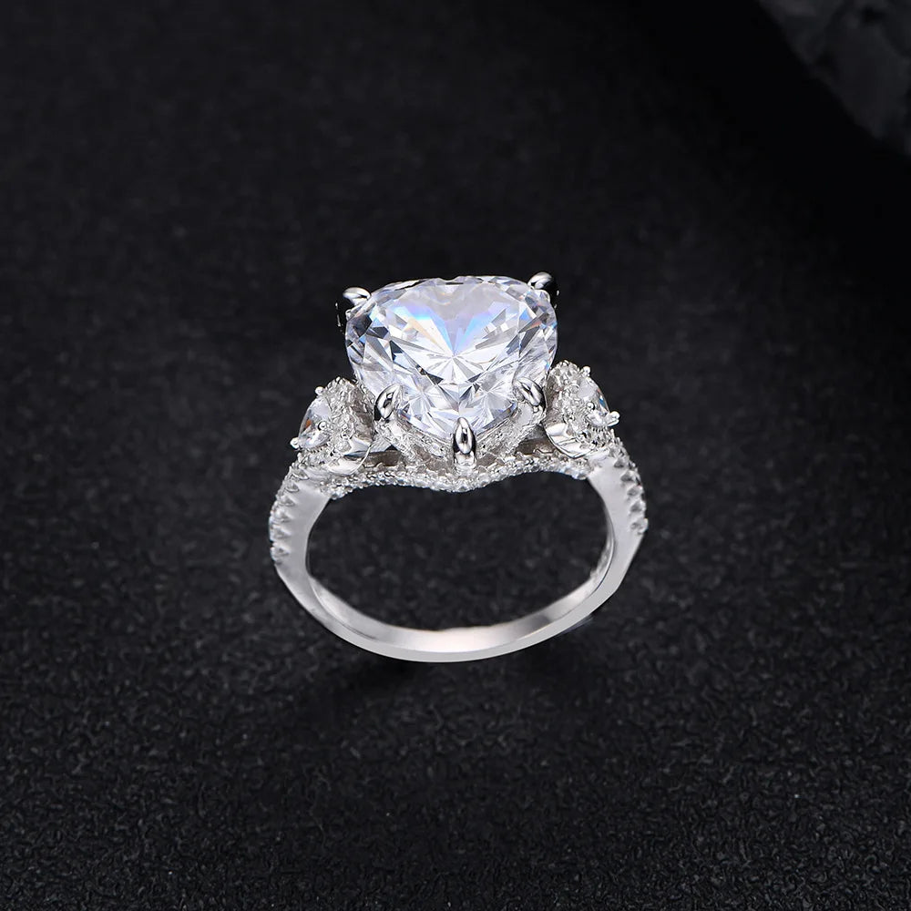 Fashion S925 Sterling Silver 12*12mm Heart Shape Stone Cz Cubic Zirconia Luxury Wedding White pink Diamond Rings for Women