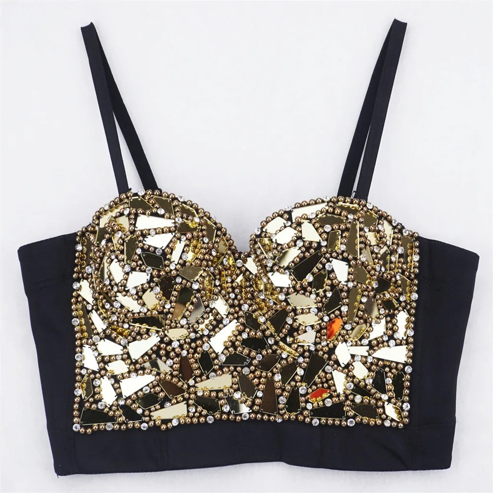 Factory Self-Selling Fashion Push up Breathable Sling Tube Top Beaded Glass Cover Crop Top