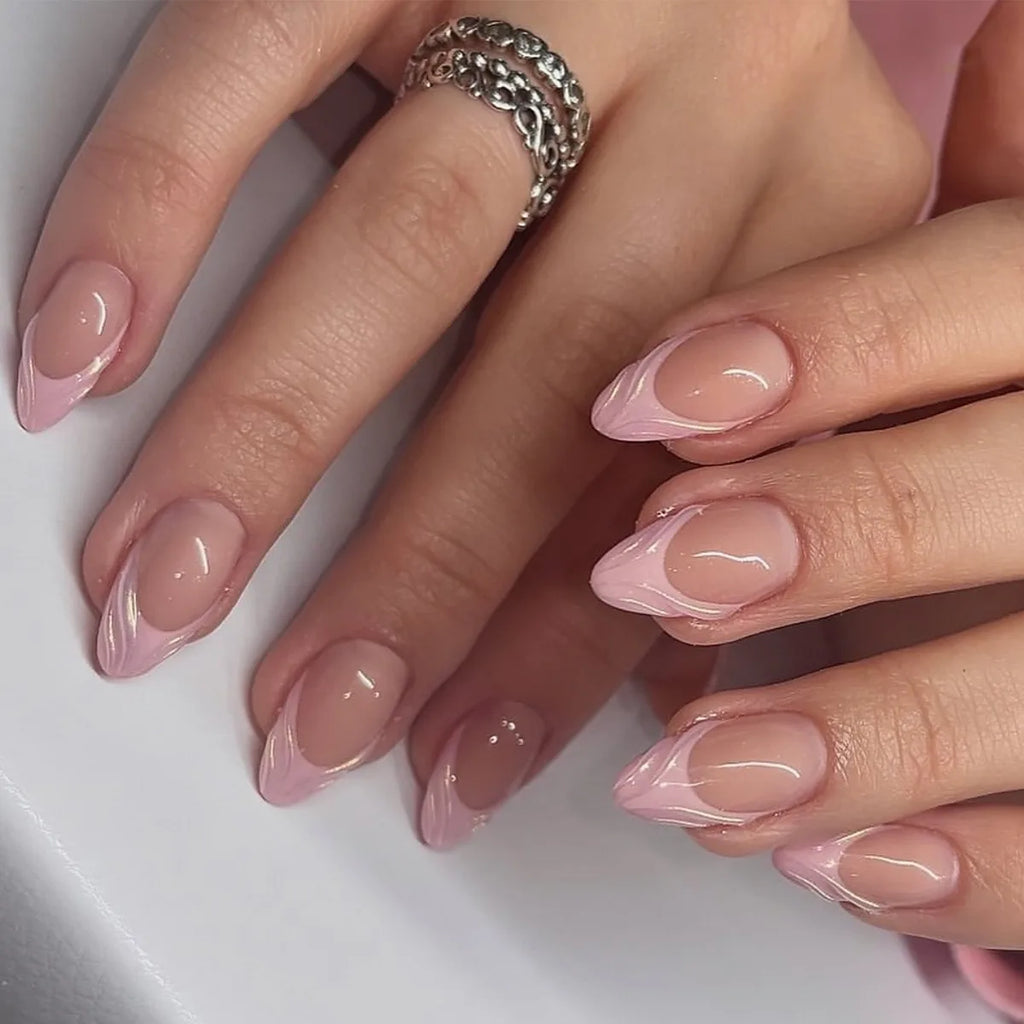 Wholesale 24 Pcs 3D French Style Romantic Art Acrylic Press on Nails Artificial Fingernails Candy False Nails Dating  Party 3329