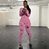 Oem Autumn Solid Long Sleeve O-neck Casual Knit Holes Long Sleeve Jumpsuit Streetwear Casual Women's Ripped Jumpsuit