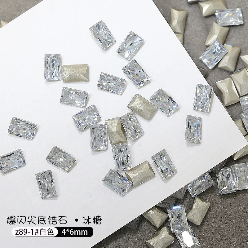 Z89 Glitter Shimmer High Quality Diamond Nail Jewelry Colorful 4*6mm Glass Crystal Nail Rhinestones Diy Nail Supplies