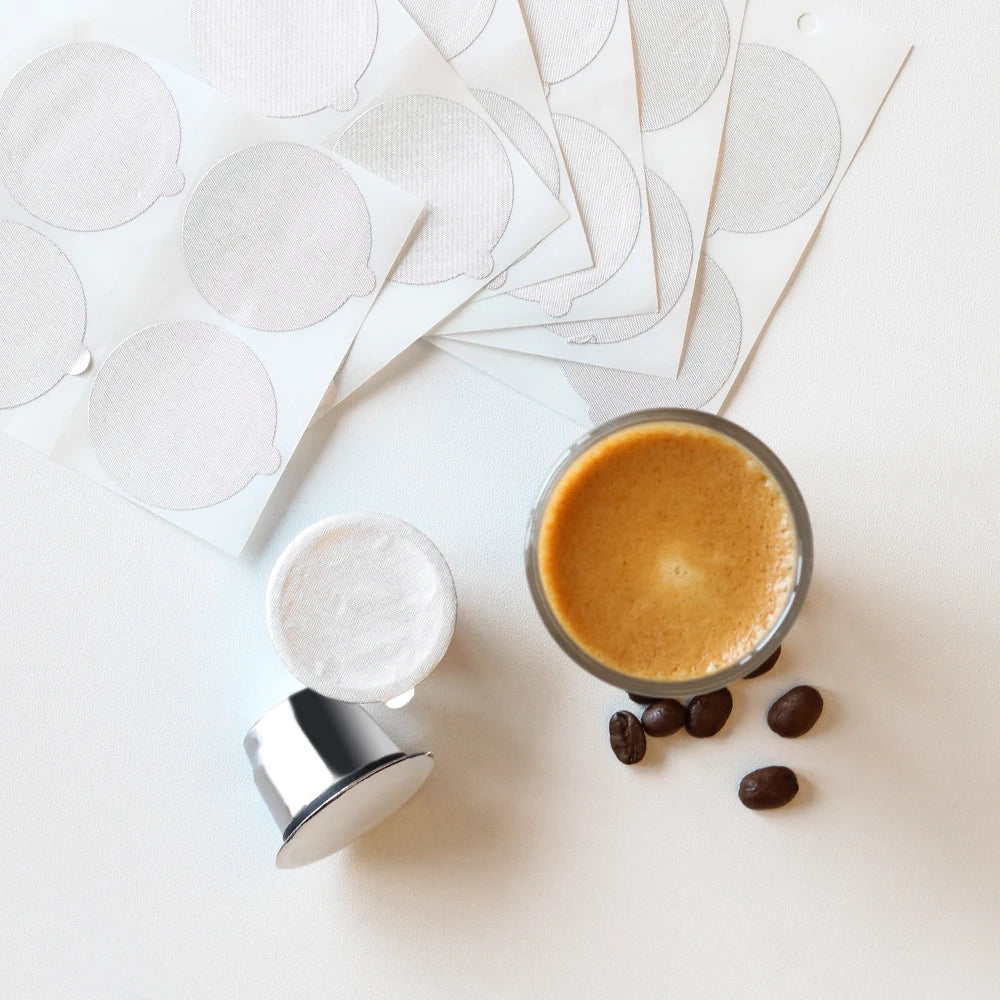 Icafilar Reusable Coffee Capsule Pod for Nespresso Stainless Steel Espresso Crema Coffee Filter Aluminum Foils Lid Tamper Dosing