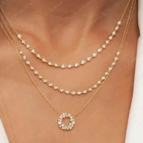 Wholesale 14K Solid Gold Diamond-Cut 16 Inch Link Necklace for Men's Trendy Yellow Gold Jewelry 21 Diamonds 6.51ct Claw Setting