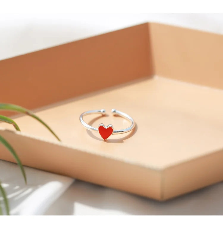 Wholesale Red Heart Silver Plated Ring for Women Fashion Jewelry Adjustable Rings