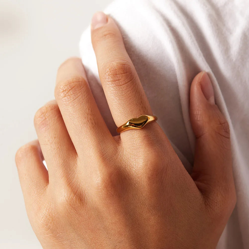 RFJEWEL Shiny Stainless Steel Gold Plated Rings with CZ Stones Adjustable Rings Pink Stone Simple Rings