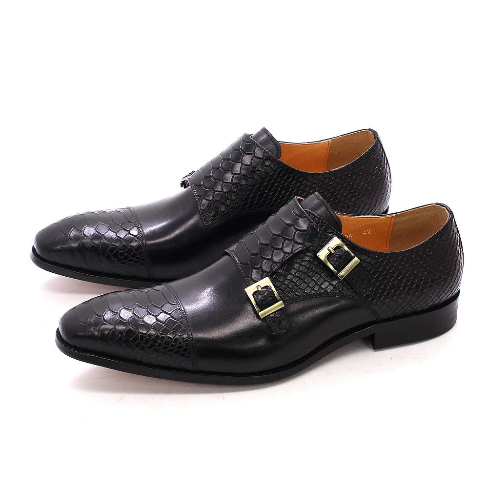 F83-X004 New Arrivals Dress Shoes Oxfords Casual Shoes for Men Retro Double Button Genuine Leather Shoes for Men