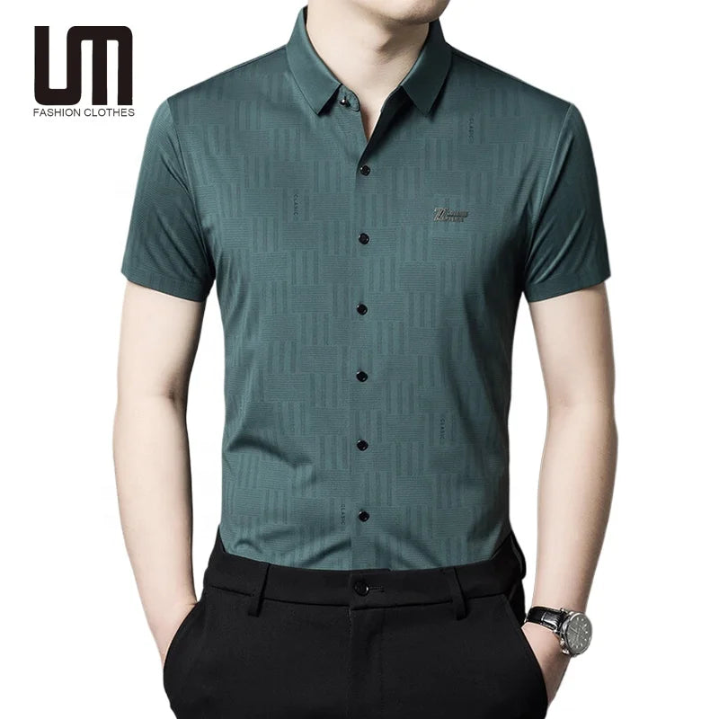 Liu Ming Summer Fashion Casual Men's Tops Shirts Single Breasted Solid Color Short Sleeve With Turn-Down Collar