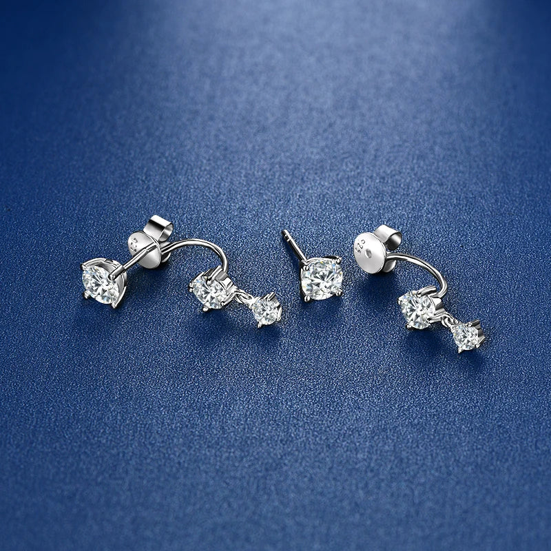 New Arrivals Gift New 3-stone Ear Rings 925 Sterling Silver 5mm 4.5mm 3mm D Color Moissanite Feature Shape Earrings for Women