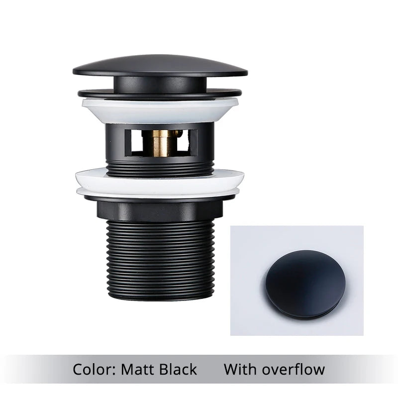 Bathroom Basin Gunmetal Pop-Up Drain Waste Stopper Sink Accessories Solid Support Round Bathtub Brass Flush Drain