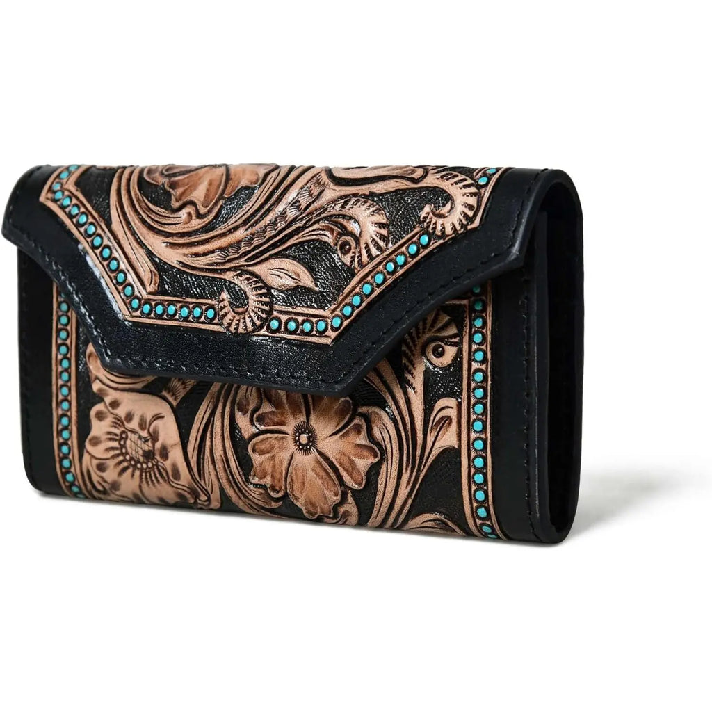 Rustic Vintage Cowhide Leather Trifold Wallet Hand Tooled RFID Card Holder for Men & Women