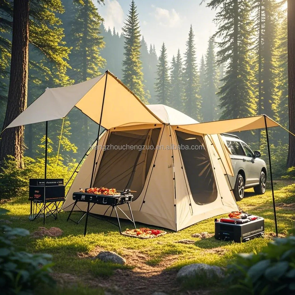 6-Person Size Car Rear Tent with Four Large Window Car Tailgate Tent Back SUV Tent with Large Awning, 6 Person Trunk Tent