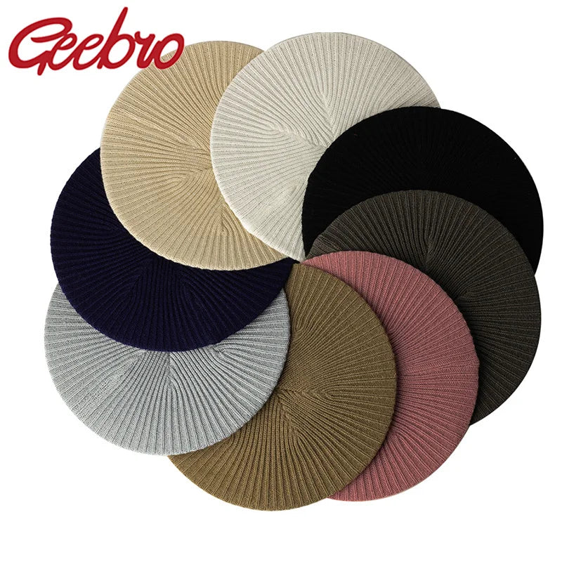 Geebro Women's Fashion Casual Plain Knit Beret Hat Spring Autumn Berets for Women Ladies Elastic Artist Beanie Beret Hats