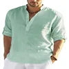 New Men's Casual Blouse Shirt Loose Tops Long Sleeve Tee Shirt Handsome Men's Cotton Slim Fit Linen Shirts