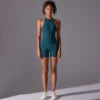 Women's Casual One-Piece Zipper Sports Yoga Pants Quick Dry Pleated Fitness Jumpsuit Peach Hip Yoga Jumpsuit
