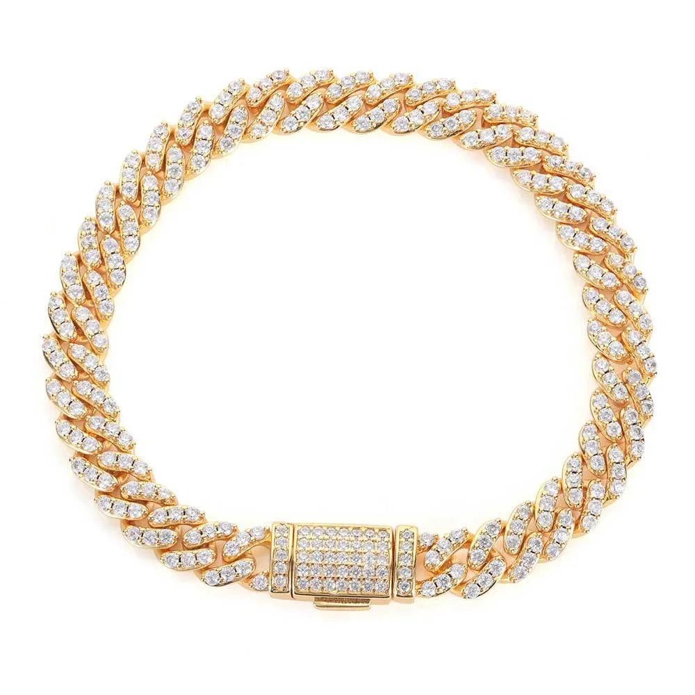 Hip Hop Fashion 8MM Full Zircon Diamond Cuban Link Chain Bracelet