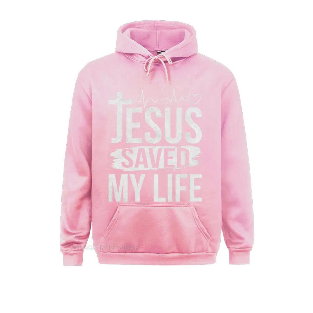 Jesus Saved My Life Christian Religion Quote Meme Premium Hooded Pullover Classic Fall Men Hoodies Customized Sportswears Brand