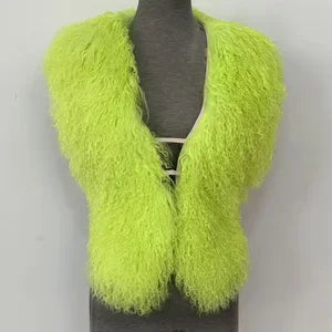 Streetwear Real Mongolian Sheepskin Fur Vest Women Real Sheep Fur Halter Top Vest