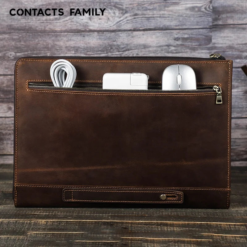 Premium 14 Inch Genuine Leather Laptop Sleeve for Macbook Pro 2021 Customizable Size & Logo CONTACTS FAMILY Brand
