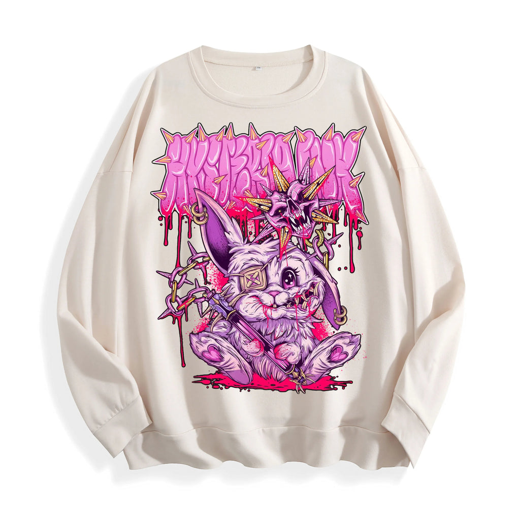Gothic Bunny Horror Graphic Crewneck Sweatshirt, US Warehouse, 6 Colors