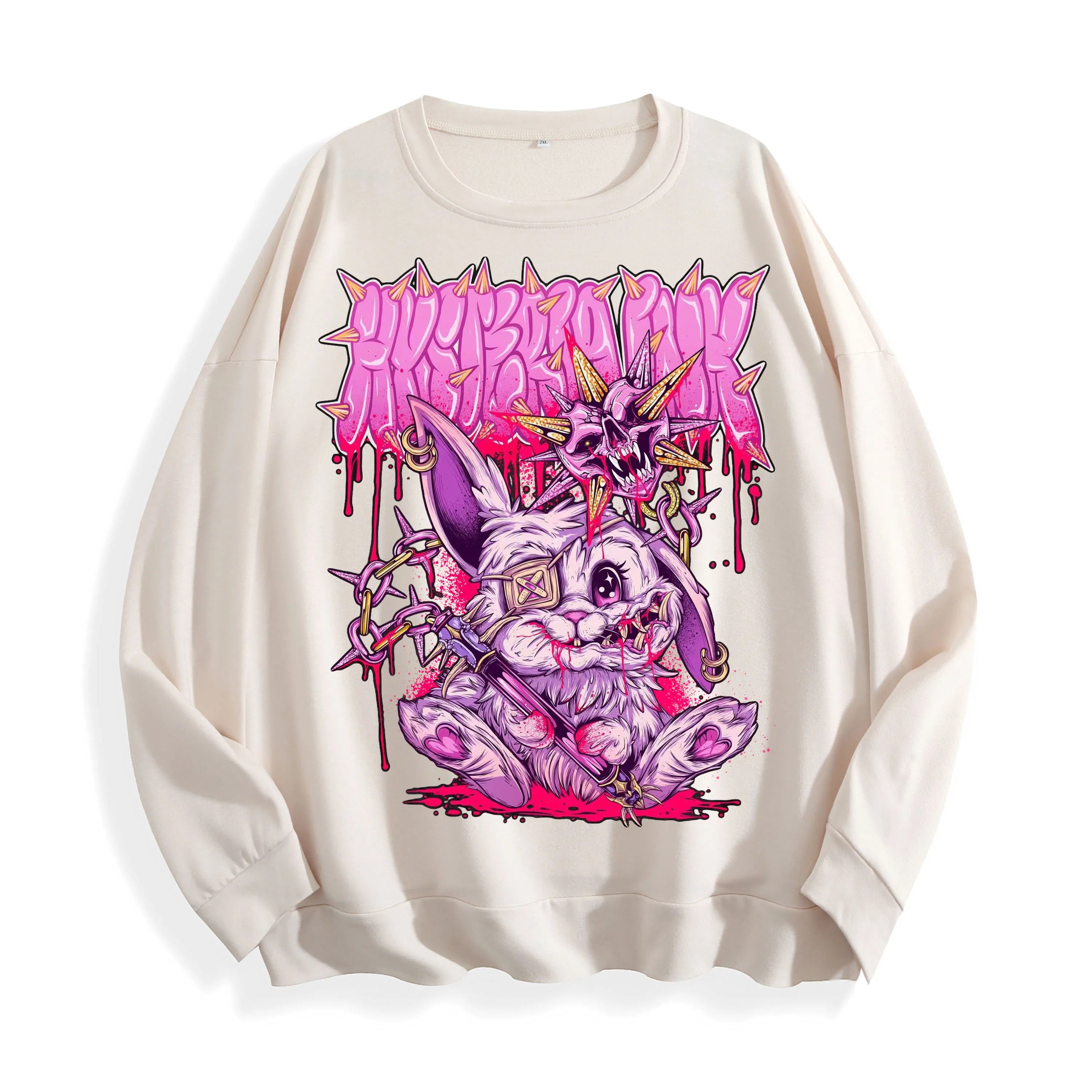 Gothic Bunny Horror Graphic Crewneck Sweatshirt, US Warehouse, 6 Colors