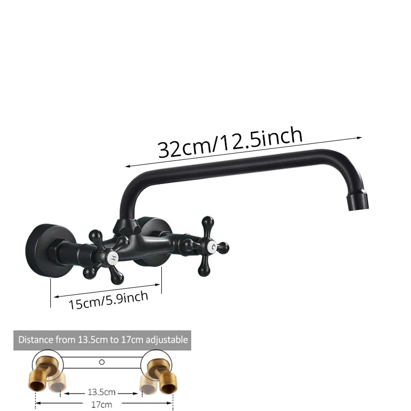 Black Kitchen Faucet Hot And Cold Water MixerFaucets Wall Mounted Tap Vessel Sink Mixer Tap Swivel Spouts Basin Mixer Tap Crane