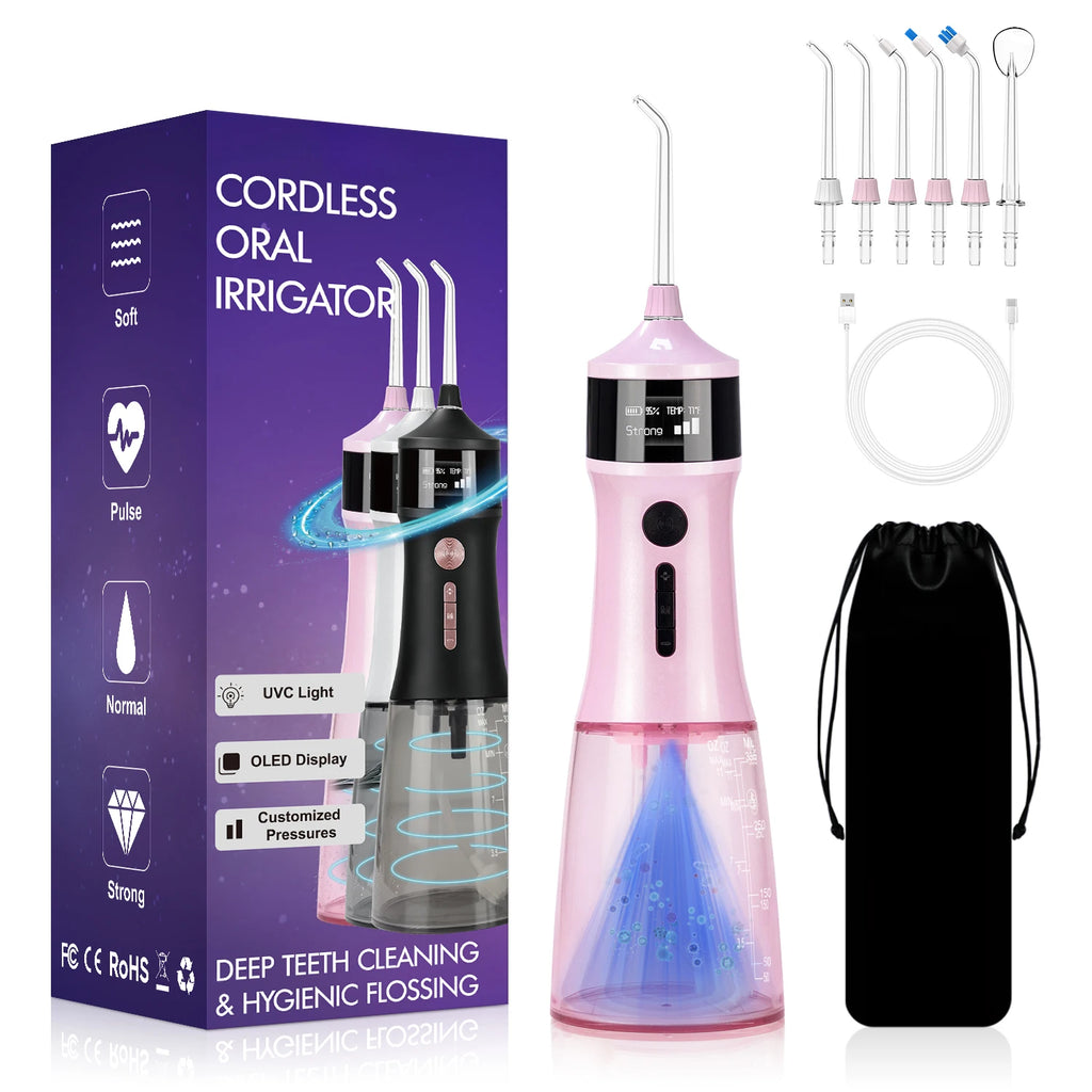 New Design Electric Cordless 4 Modes Portable Dental Water Flosser IPX7 Waterproof Rechargeable Luxury for 6 Nozzles Household