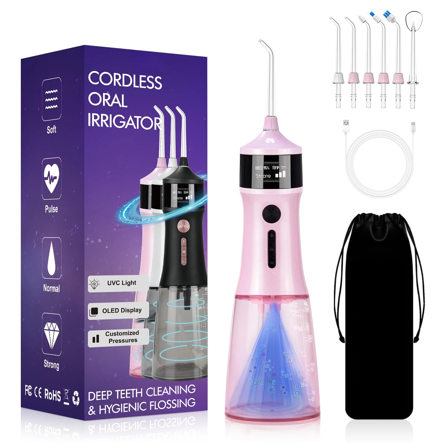 New Design Electric Cordless 4 Modes Portable Dental Water Flosser IPX7 Waterproof Rechargeable Luxury for 6 Nozzles Household