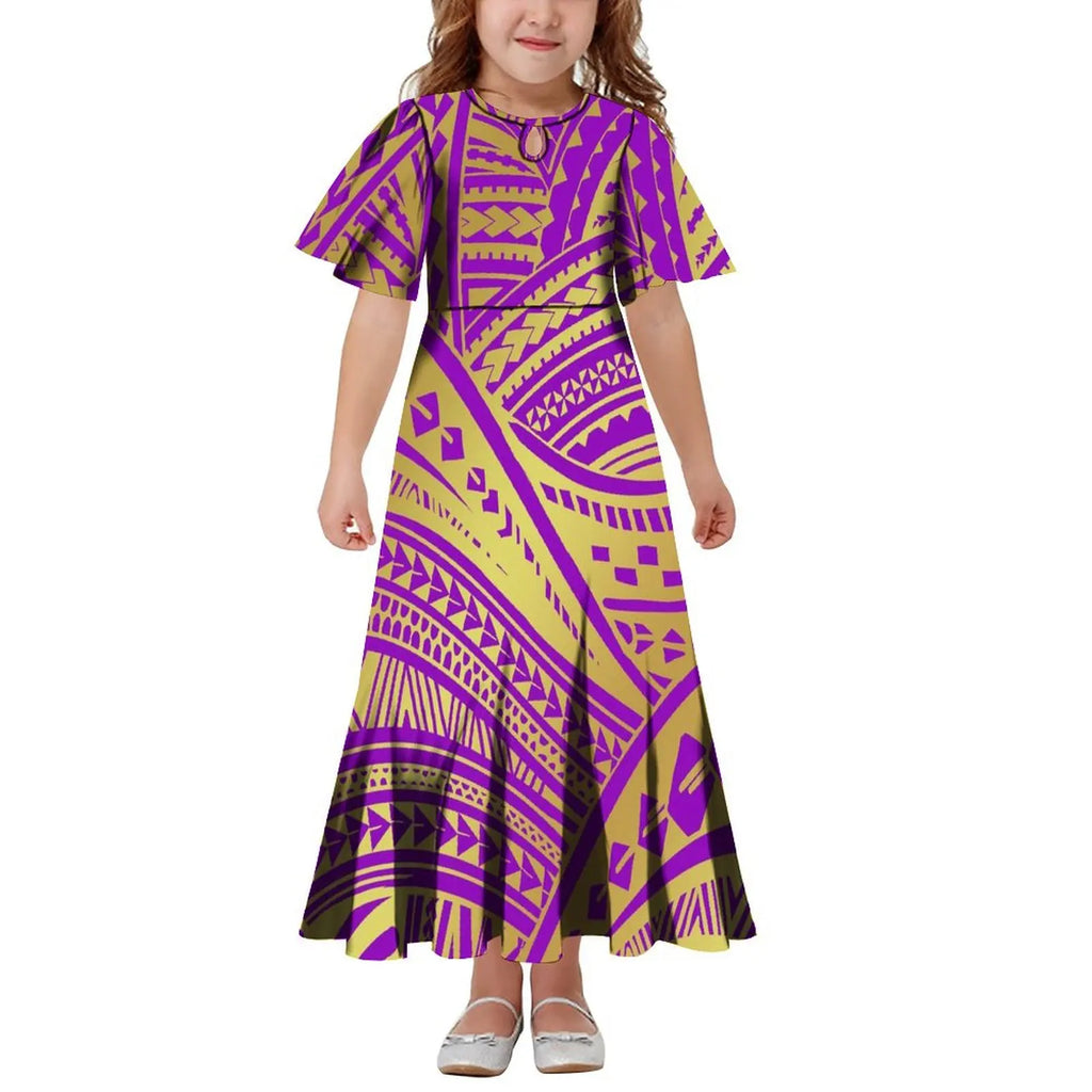 New Hawaiian Style Drop Collar Design Baby Girls Long Dress Children Size in Dresses Fit Flare Toddle Girls Dresses for Kids