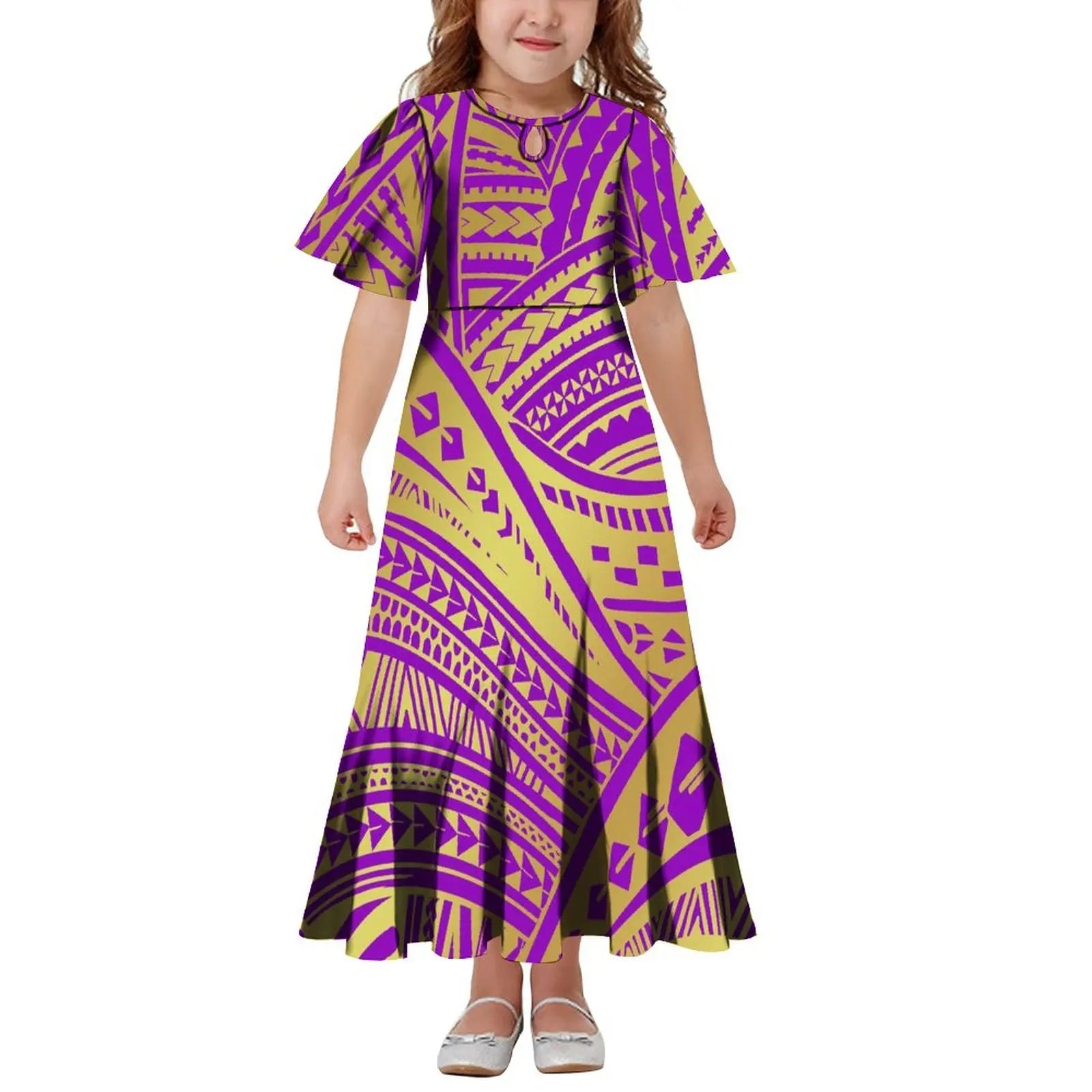 New Hawaiian Style Drop Collar Design Baby Girls Long Dress Children Size in Dresses Fit Flare Toddle Girls Dresses for Kids