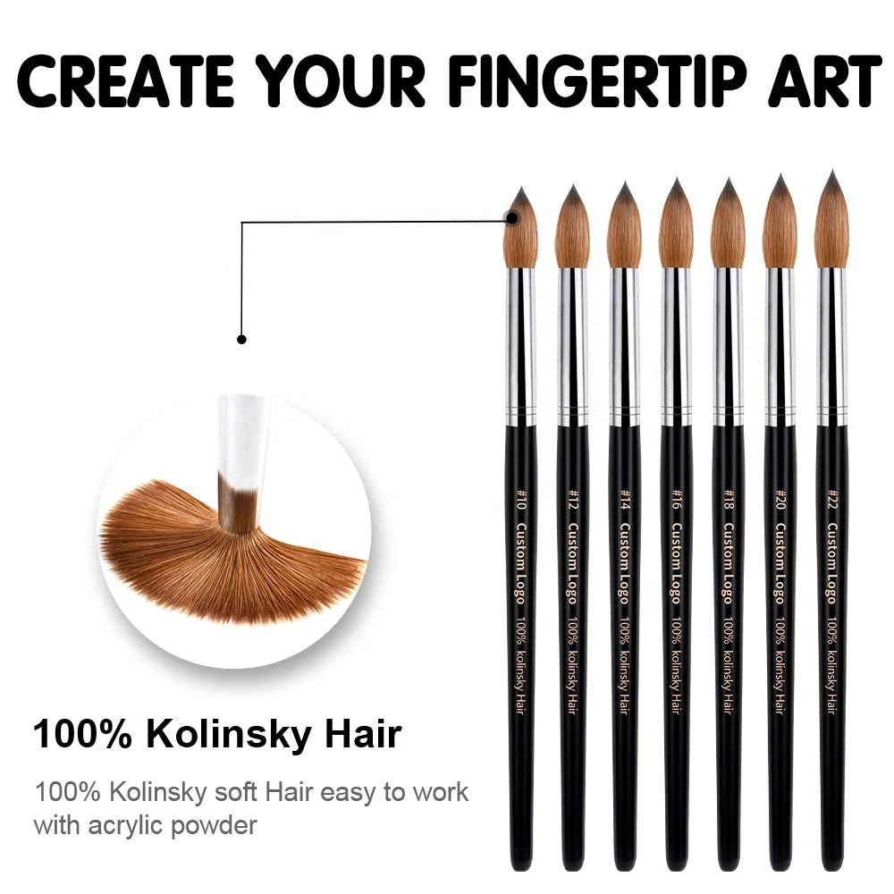 TITIAN OEM Packaging Black Wooden Oval 100% Kolinsky Acrylic Nail Brush Wholesale for Nails Art Size 8 10 12 14 16 18 20 22