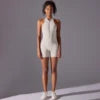 Women's Casual One-Piece Zipper Sports Yoga Pants Quick Dry Pleated Fitness Jumpsuit Peach Hip Yoga Jumpsuit