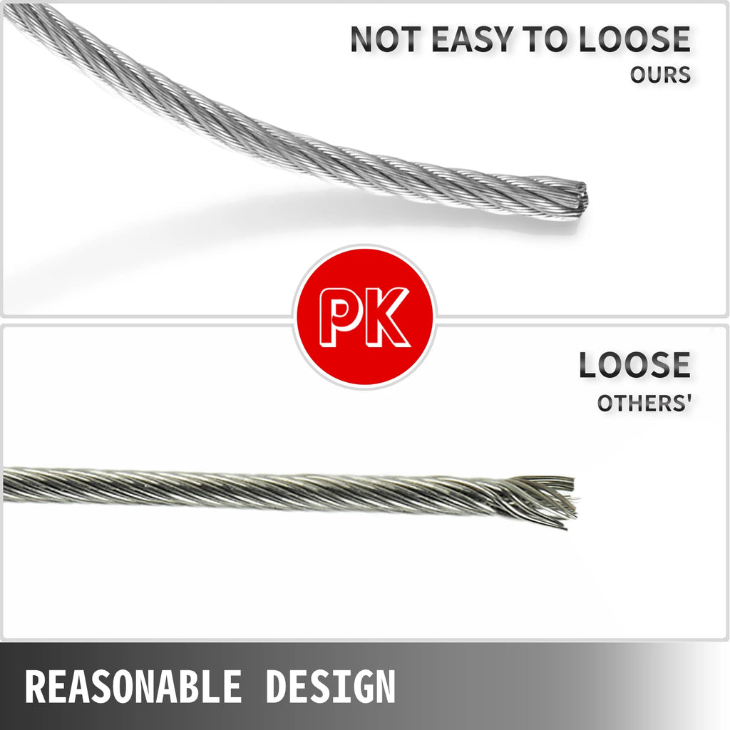 SucceBuy 152M/500Ft Wire Rope 316 Stainless Steel Strong Tension Soft Fishing Lifting Cable 7*7 Clothesline 1.5MM-3.2MM Diameter