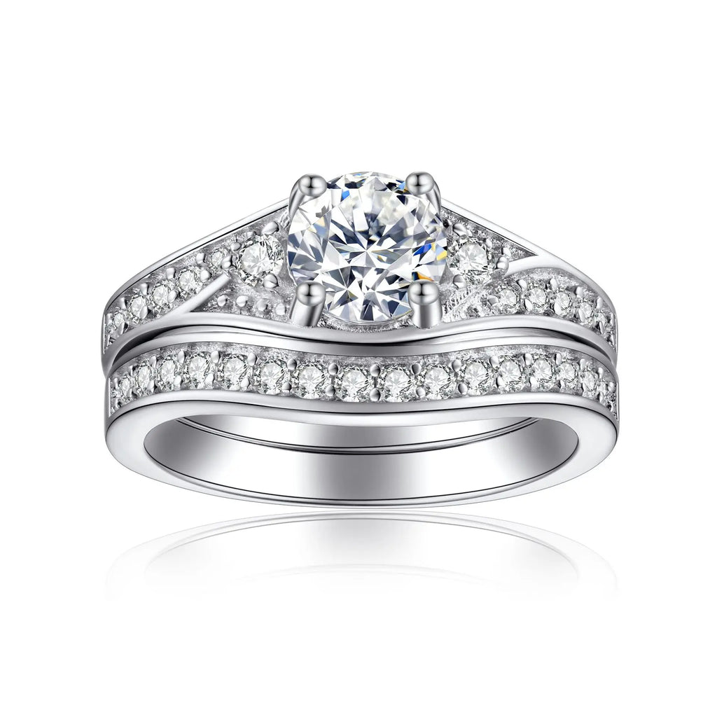 Wedding Ring Set Three-Piece Heart Pattern Engagement Jewelry Women's S925 Sterling Silver Rings