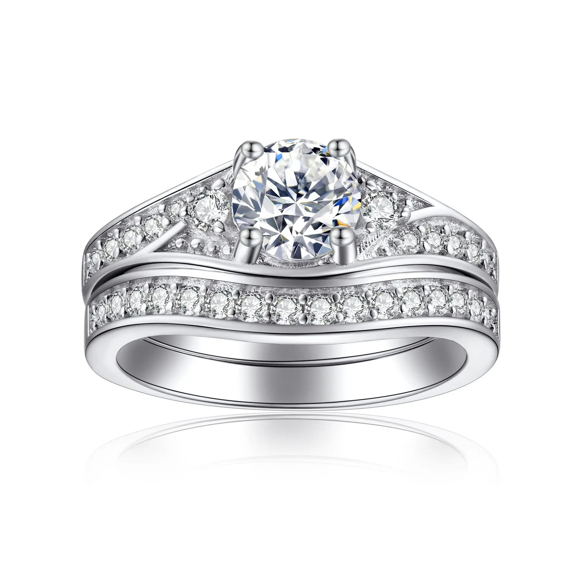 Wedding Ring Set Three-Piece Heart Pattern Engagement Jewelry Women's S925 Sterling Silver Rings