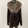 Women's New Spring Fashion Soft Midi Fox Fur Collar Knitted Cardigan Sweater Coat Casual Outerwear for Winter