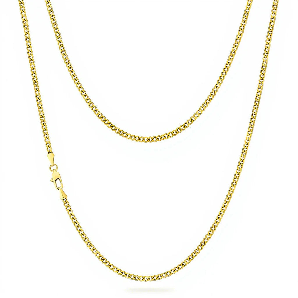 USA Local Fast Shipping 14K Gold Plated Curb Cuban Link Chain 3mm Women Stainless Steel Waterproof Jewelry Men Miami Necklace