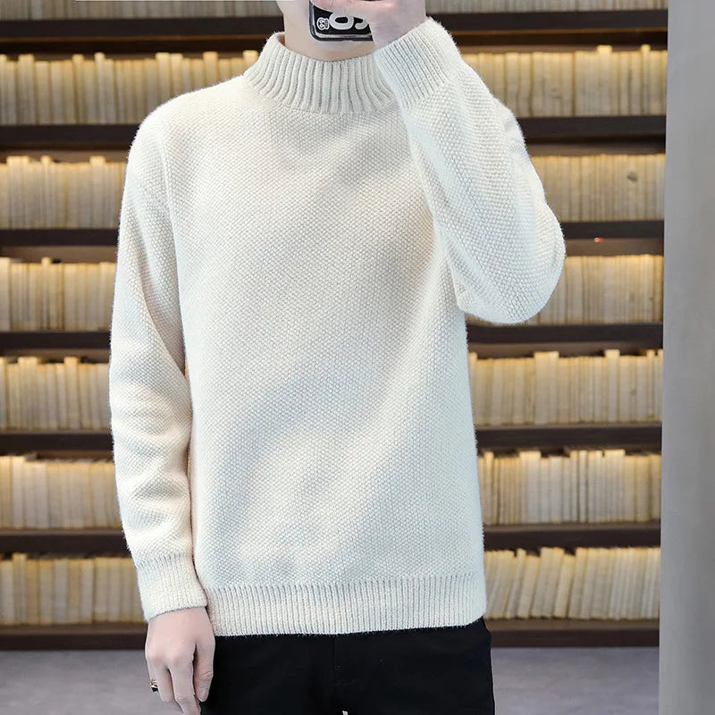 2023 Hot Sale Autumn and Winter Men's Casual Solid Color Long Sleeve Sweater Pullover O- Neck High Collar Knitted Men's  Sweater