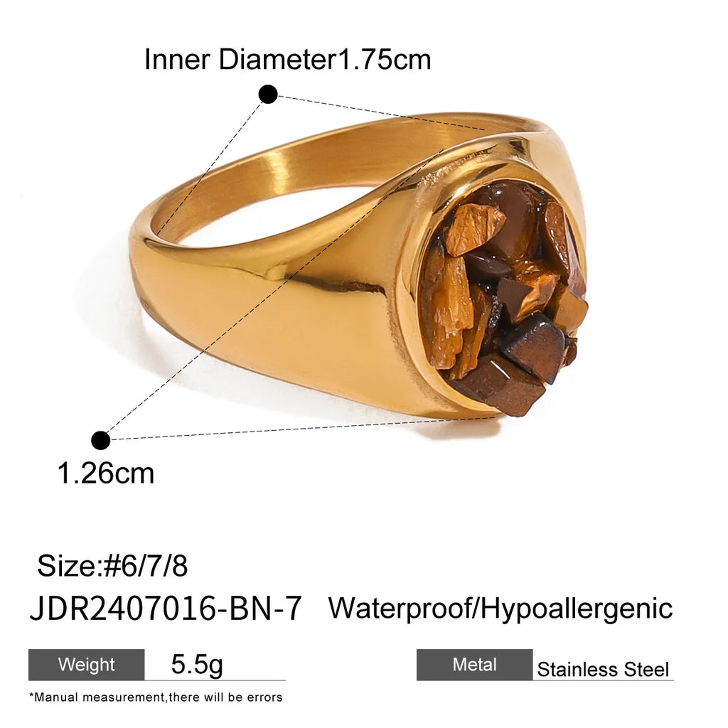 Stainless Steel Shine Inlaid Natural Crystal Geometric Rings Stainless Steel Skin-Friendly 18K Gold-plated Waterproof Jewelry