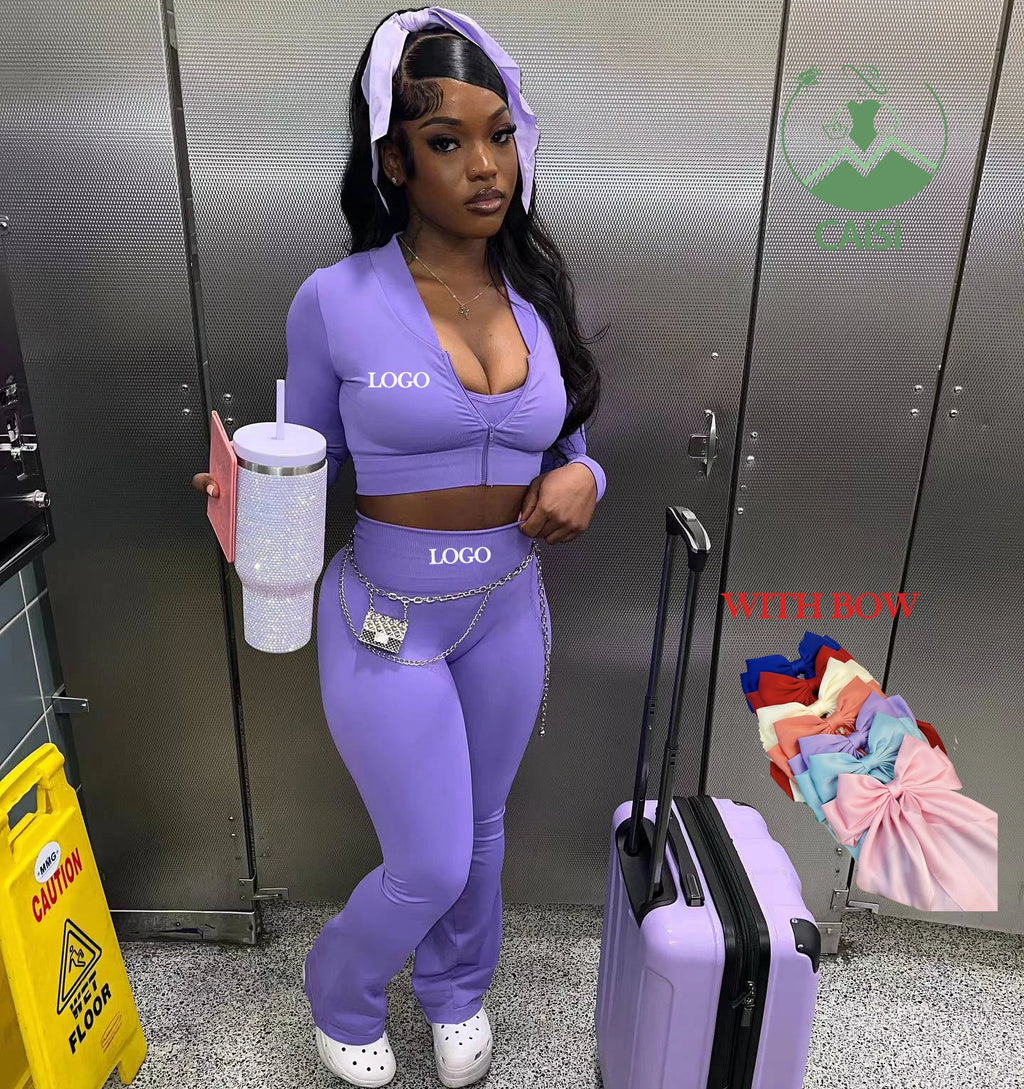 Hot 2 Piece Set Women's Clothing Sportswear Zipper Jacket and Flare Pant Fall 2024 Women Clothes Casual Tracksuits Set for Women