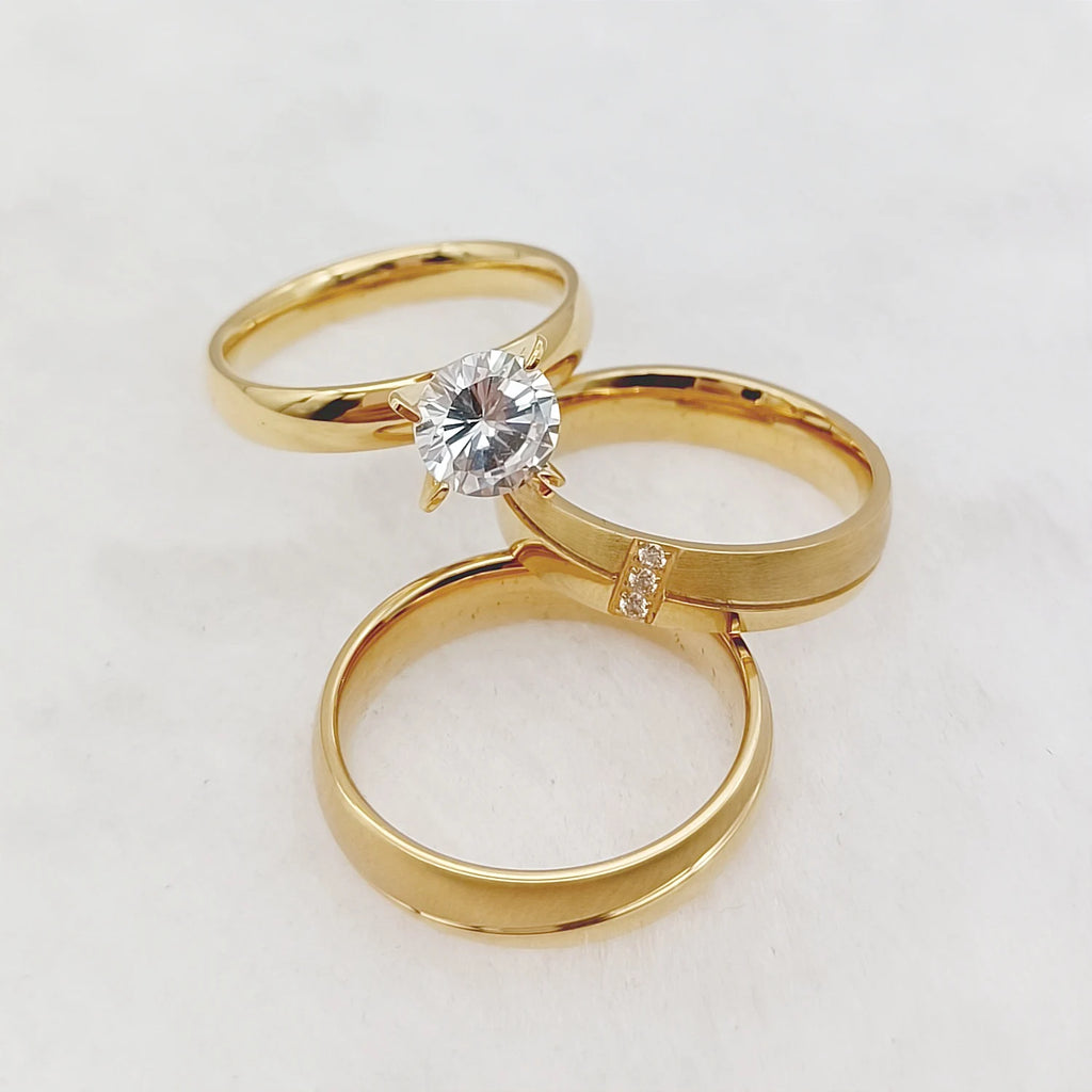 24K Gold Stainless Steel Wedding Bands 3pcs Classic Bridal Sets Love Lovers Number Wedding Rings 18K Discount Fashionable Styles