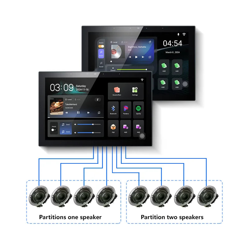 TuoAn Q10 Pro-10.1 Inch 2-Zone Background Music Touch Screen Control Panel Supports Wired and Bluetooth Audio Speakers