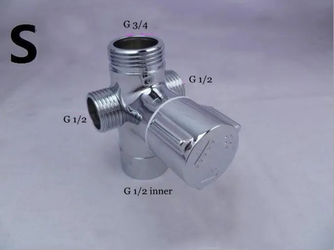 G1/2 Black Water Divider One-in-two-out Three-Way Shower Faucet Valve Adapter Hot Cold Water Switch